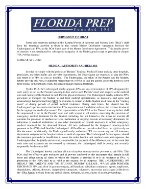 Florida Medical Power of Attorney for Student