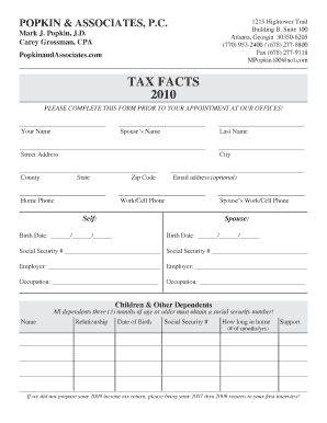 2010 Tax Preparation Client Information Form