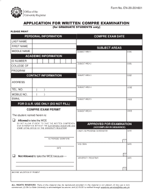 Graduate Comprehensive Exam Application