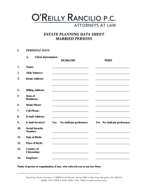 Estate Planning Data Sheet