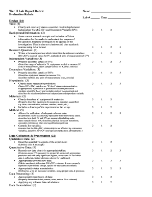 Tier II Lab Report Rubric Name Evaluation Rubric