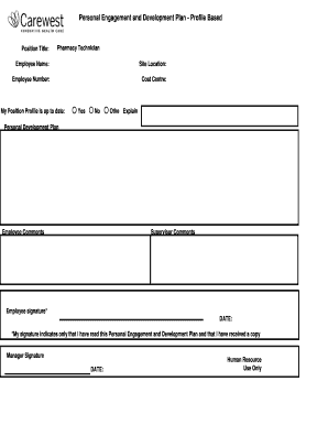 Pharmacy Technician Personal Engagement and Development Plan