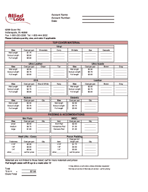 Orthotic Top Cover Material Order Form