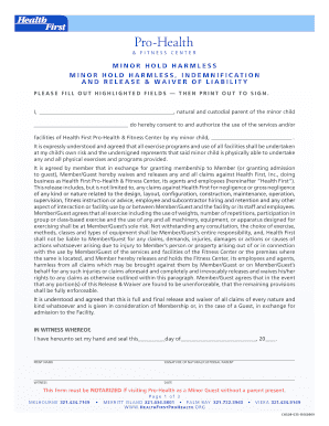 Minor Hold Harmless Waiver and Medical History Form