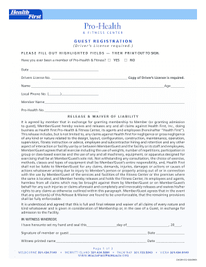 Pro-Health Guest Registration and Medical History Form