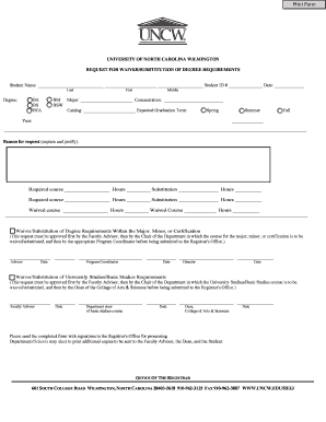 University of North Carolina Wilmington Degree Requirement Waiver Form