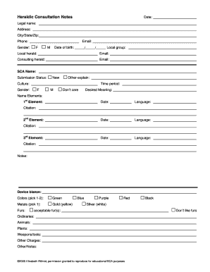 Heraldic Consultation Notes Form