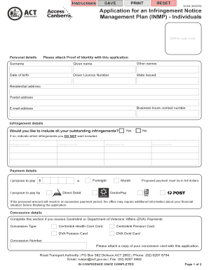 Infringement Notice Management Plan Application