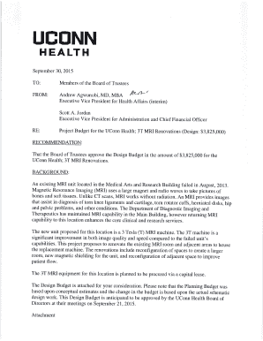 CAPITAL PROJECT BUDGET REPORTING FORM TYPE BUDGET: DESIGN PROJECT NAME: UCONN HEALTH 3T MRI RENOVATIONS BUDGETED EXPENDITURES CONSTRUCTION DESIGN SERVICES TELECOMMUNICATIONS FURNITURE, FIXTURES AND EQUIPMENT CONSTRUCTION ADMINISTRATION - -