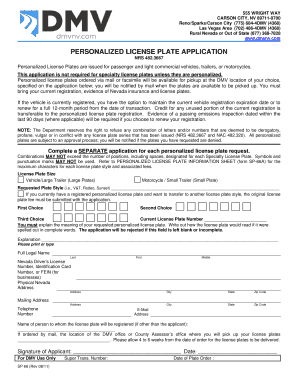 Nevada Personalized License Plate Application