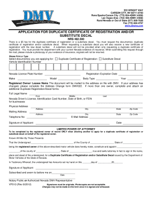 Nevada Duplicate Certificate of Registration Application
