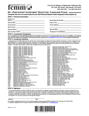 Free Church Ministers' Retirement Plan Investment Form