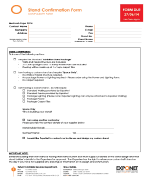 Metcash Expo Stand Confirmation Form