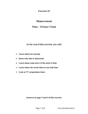 12-Hour Clock Time Measurement Exercise