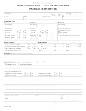 Ohio School Physical Examination Form