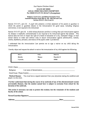 Ohio Immunization Exemption Form