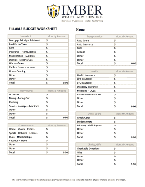 Budget worksheet - Imber Wealth Advisors