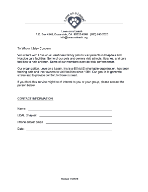 Love on a Leash Volunteer Application