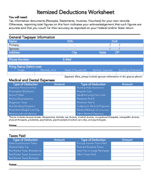 Itemized Deductions Worksheet
