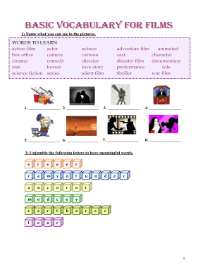Film Vocabulary Worksheet