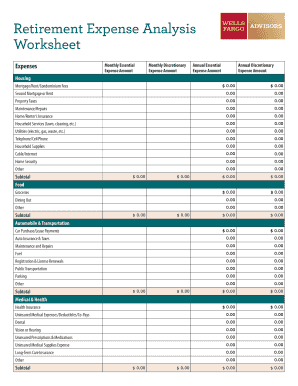 Retirement Expense Analysis Worksheet