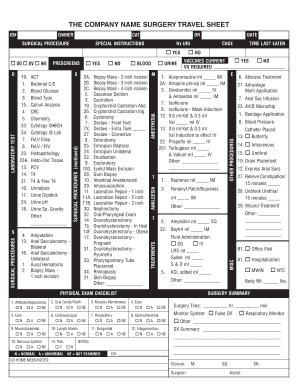 Veterinary Surgery Travel Sheet