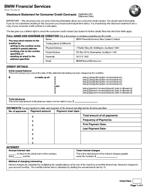 BMW Financial Services Consumer Credit Disclosure Statement