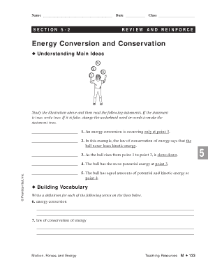 Energy Conversion and Conservation Worksheet