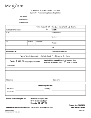 Equine Pre-Purchase Drug Screen Requisition