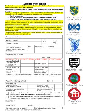 This form should be handed in to the main reception for the attention of attendance