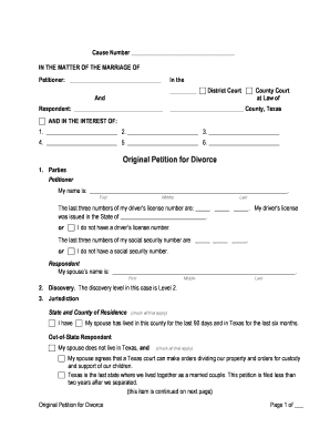 Texas Divorce Petition Form