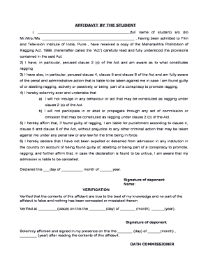 Affidavit Against Ragging