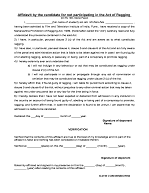 Affidavit for Not Participating in Ragging