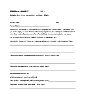 Game Critique Worksheet