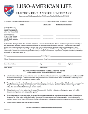 Luso-American Life Beneficiary Change Form