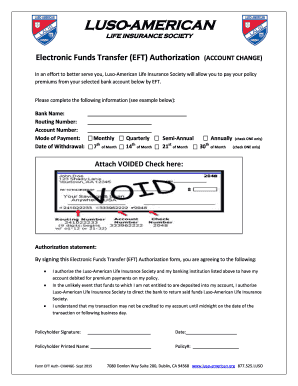 Luso-American Life Insurance EFT Authorization