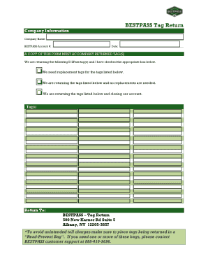 BESTPASS Tag Return Form