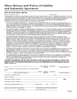 Minor Release and Waiver of Liability Agreement
