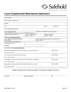 Liquor Supplemental Motorsports Application