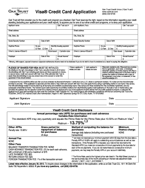 Oak Trust Visa Credit Card Application