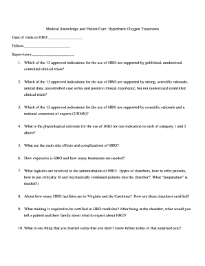Hyperbaric Oxygen Treatment Learning Form