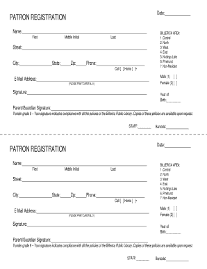 Billerica Public Library Patron Registration Form