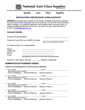 National Auto Glass Supplies MYNAGS Login Application