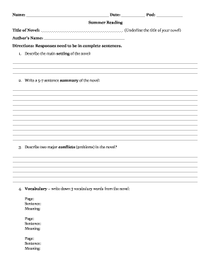 Summer Reading Assignment Form