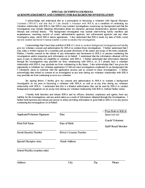 Special Olympics Louisiana Volunteer Background Check Consent