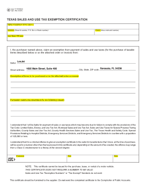 Texas Sales and Use Tax Exemption Certification