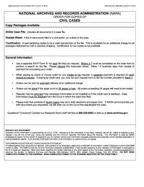 National Archives Civil Case Order Form
