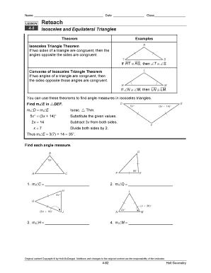 Isosceles and Equilateral Triangles Worksheet