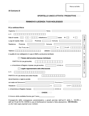 RINNOVO LICENZA TAXI-NOLEGGIO