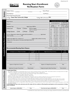 Running Start Enrollment Verification Form